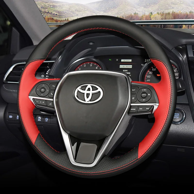 DIY Hand-Stitched Suede Leather Car Steering Wheel Cover for Toyota Levin Wildlander Corolla RAV4 Interior Auto Accessories