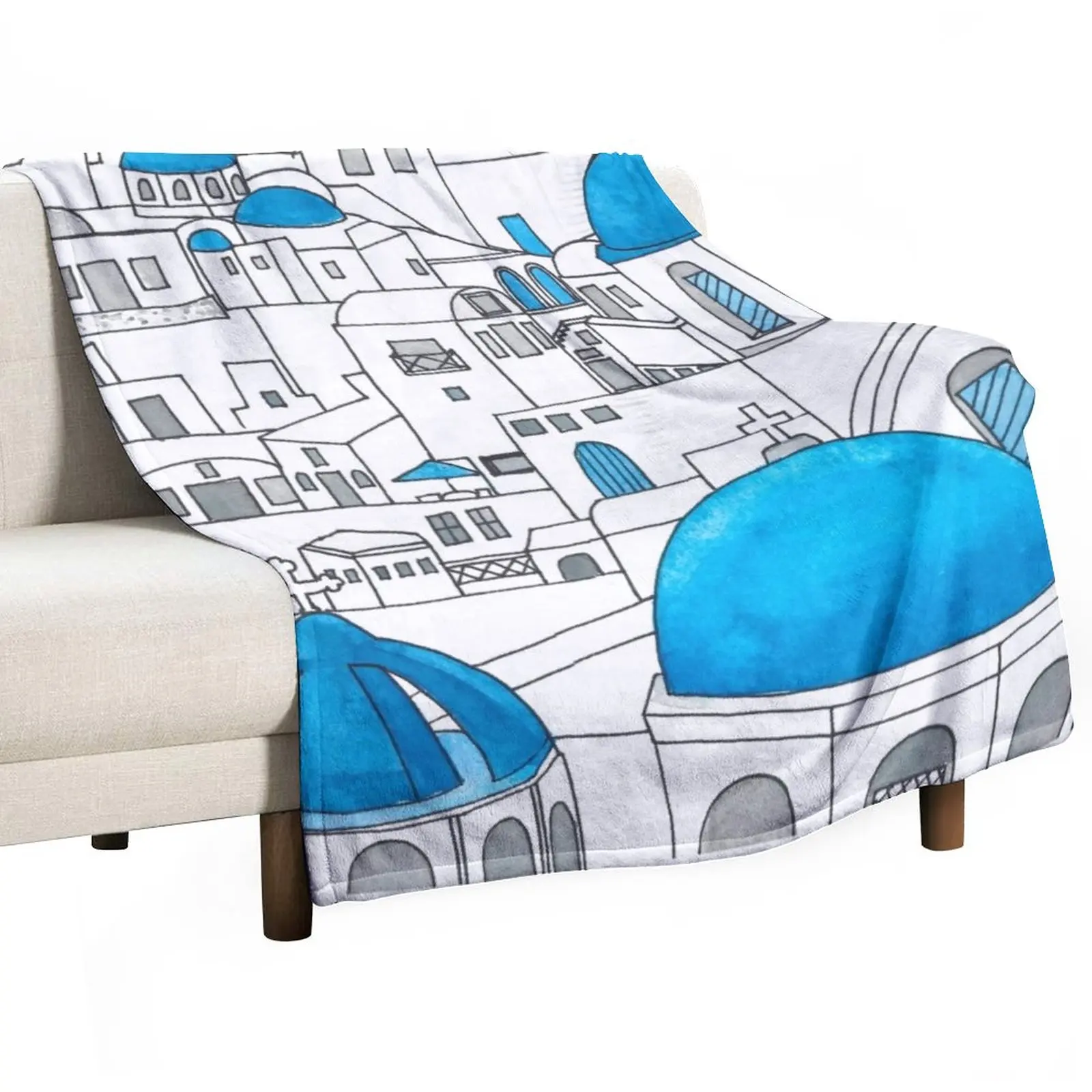 

Santorini Blue and White Paradise Throw Blanket Luxury Brand Blanket Travel Blanket