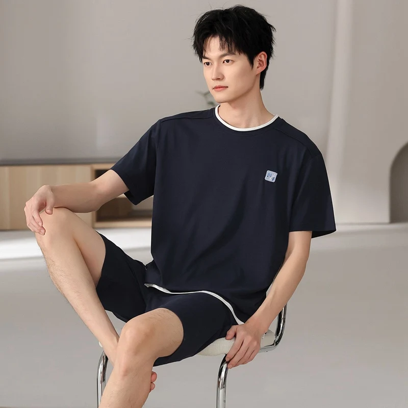 

Летние мужские пижамные комплекты больших размеров из модала с коротким рукавом 2026: корейский свободный костюм для сна, домашняя одежда для мужчин