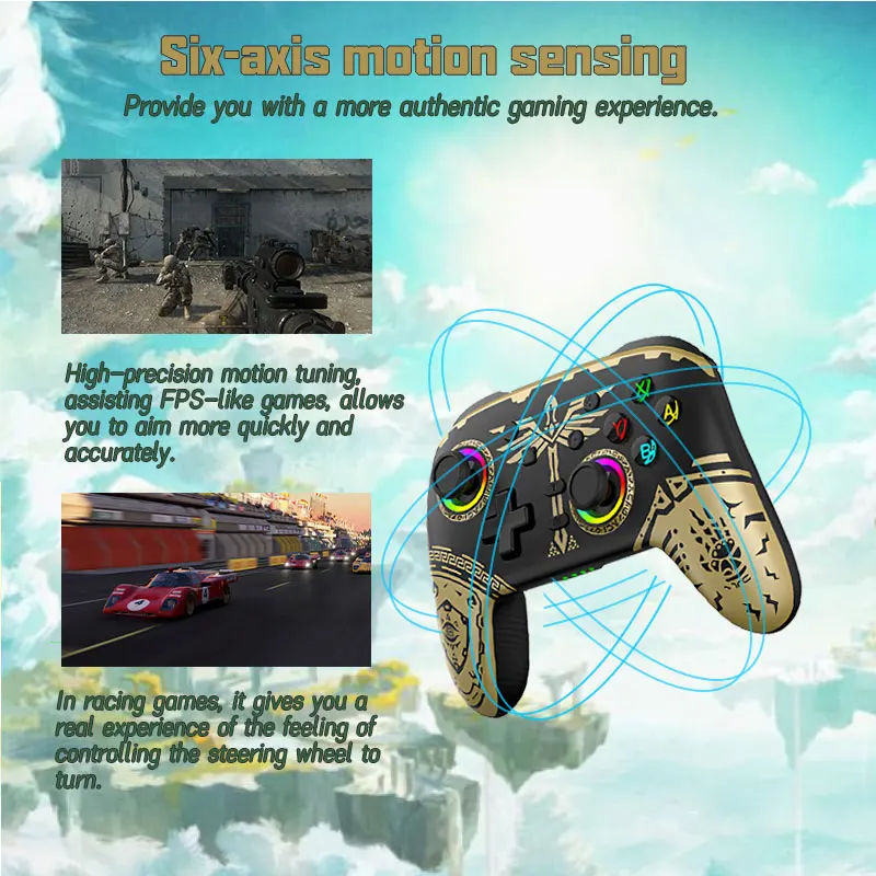 Wireless Gamepad For Switch Oled/Lite Pro Controller with Vibration & 6 axis motion Sensing Joystick with [DIY Anti-Slip Sticker