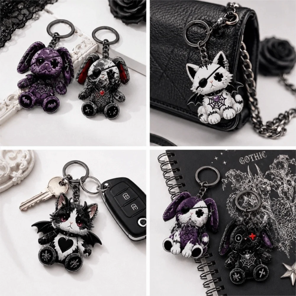 2D Flaches Gruseliges Design Acryl Verletzte Katze Schlüsselanhänger Y2K Kätzchen-Anhänger Ornamente Halloween Taschenanhänger Taschendekoration – Detail 5