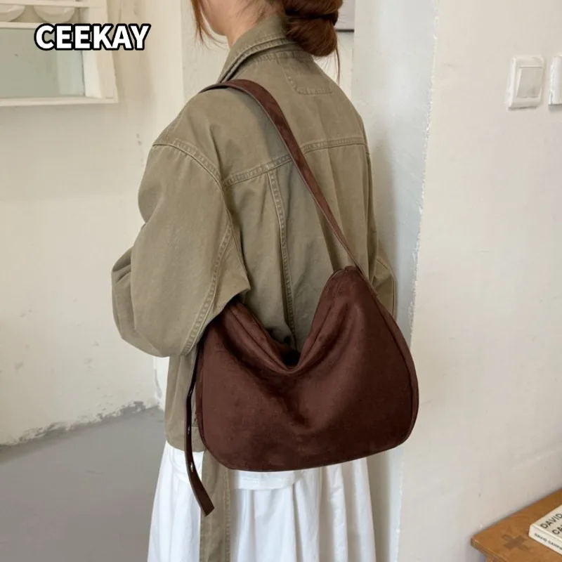 CEEKAY Suede Hobo Bag V Shaped Zipper Ruched Detail Adjustable Strap Versatile Everyday Commute Casual Large Capacity Purse