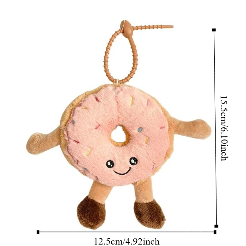 Pingente de Pelúcia de Donut de Desenho Animado, Chaveiro de Pelúcia de Donut Macio e Kawaii para Chaves de Porta