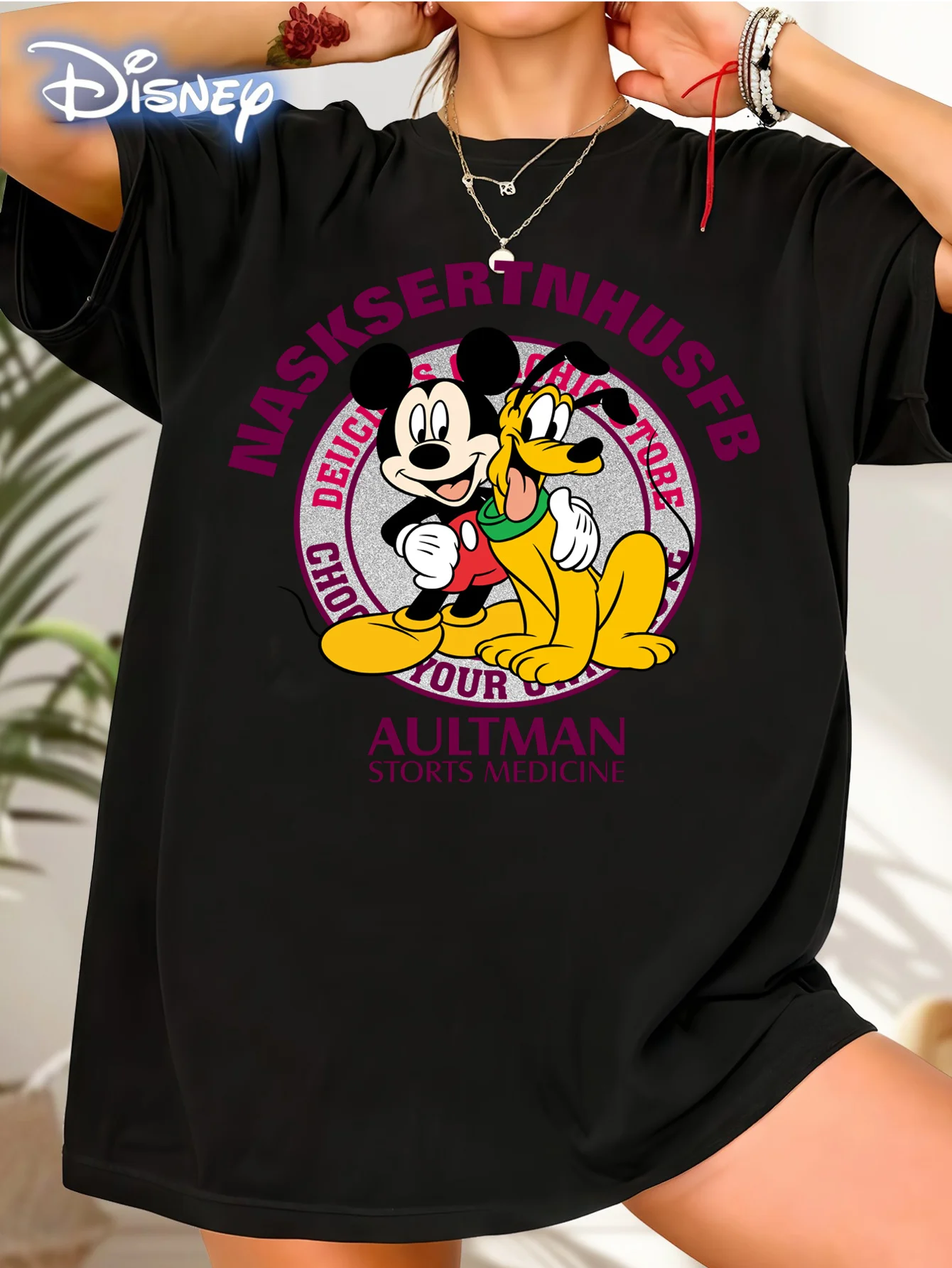 เสื้อยืดลายกราฟิกดิสนีย์เวิลด์มิกกี้&มินนี่สำหรับผู้หญิง 100% - เสื้อยืดน่ารักสำหรับฤดูใบไม้ผลิ/ฤดูร้อน ซักด้วยเครื่องได้ คอกลม สไตล์ลำลอง