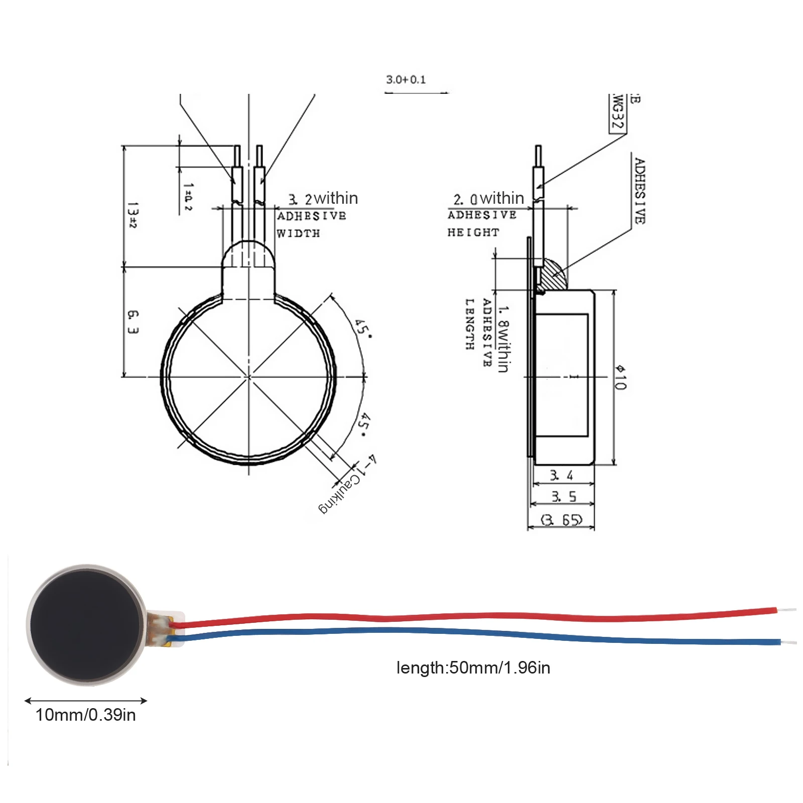 Motor de vibración de 10mm x 3,4mm DC3V 10000RPM Micro Motor de vibración CC para teléfono móvil/electrodomésticos/computadora de tableta
