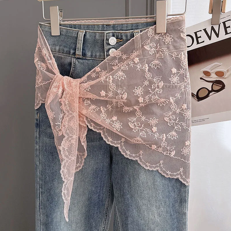 

Новый большой кружевной шарф для женщин на весну-осень 2026, вышитый шейный платок, декоративный поясной шарф с волнистым краем