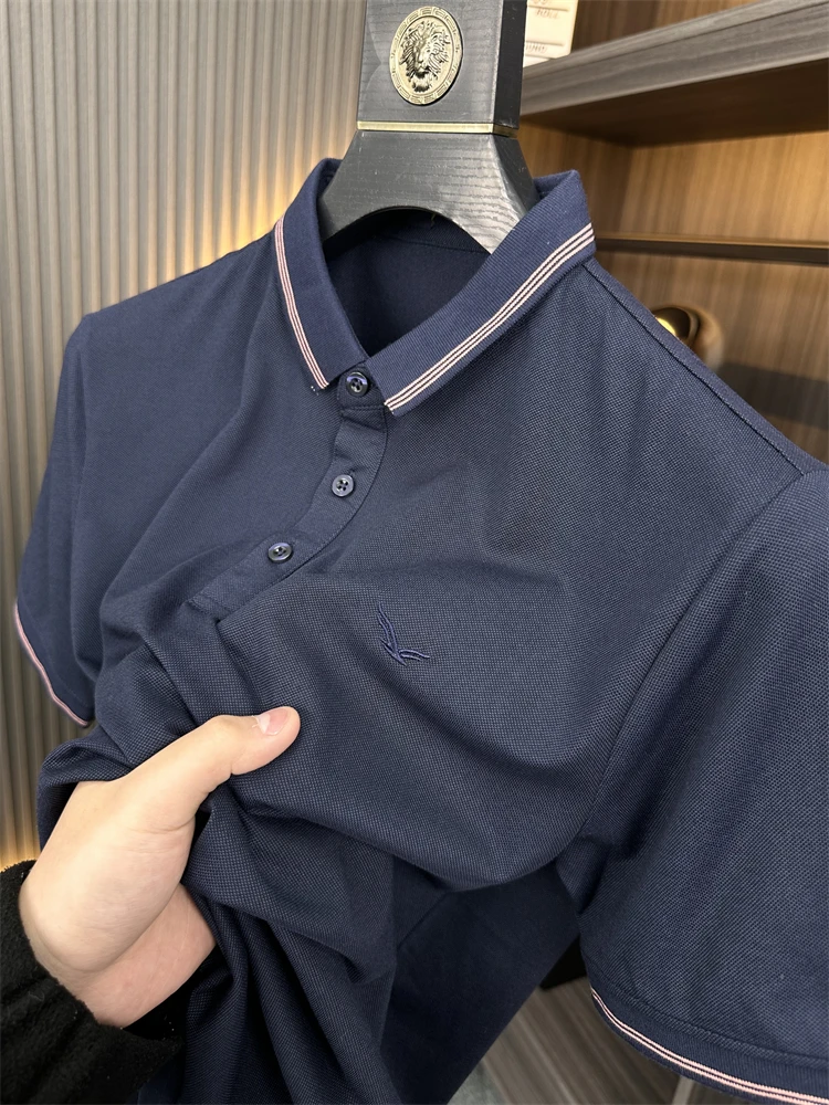 

Men's ort Sve irt Breathable Comfortable Me Summer Faion Casual Stand Fit Pure Color Embroidery Busin