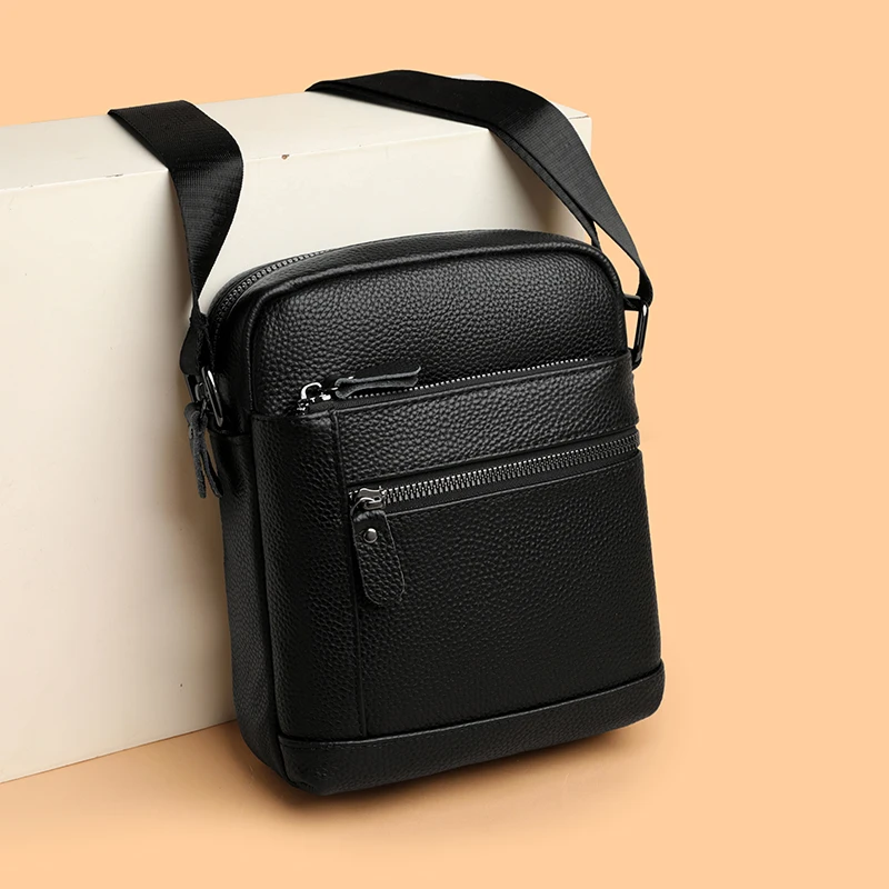 

Men's Luxury Designer Genuine Leather Bag Simple Business Casual Shoulder Bag Multiple Pockets Small Crossbody Bags for Men Sac