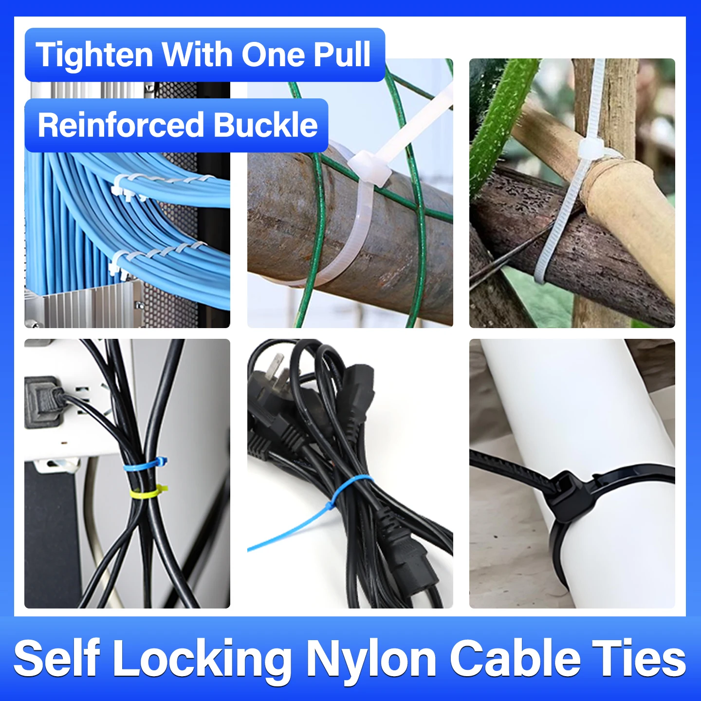 

100-1000pcs Black Self-Locking Nylon Cable Ties 100-200mm Multi-Purpose Zip Wire Ties for Home Office Cable Fasten Organiser