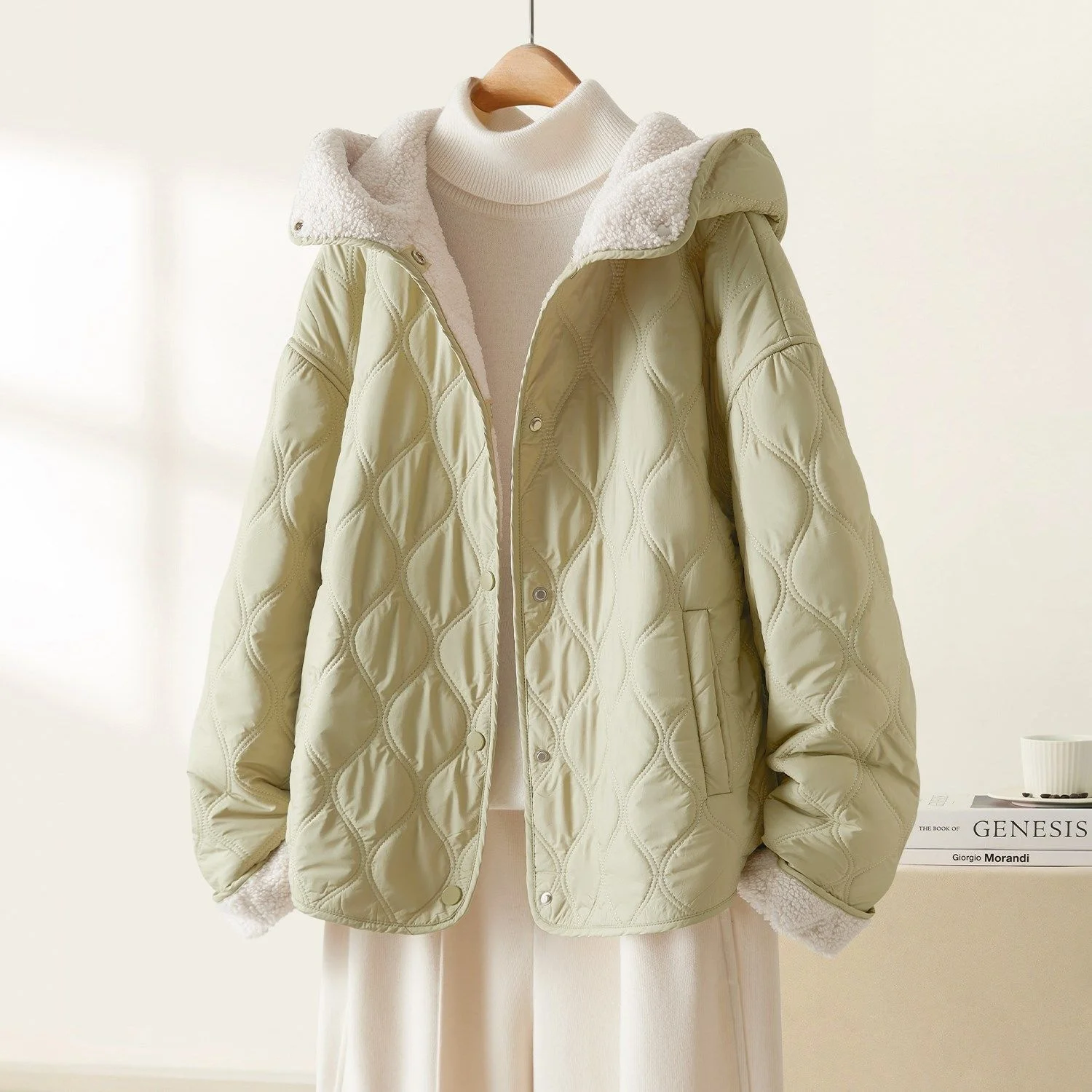 

Women's Hooded Plu Patchwork down Cotton Jaet Thi Warm Versatile Spring Autumn Winter New Sle Dreng in the Wind