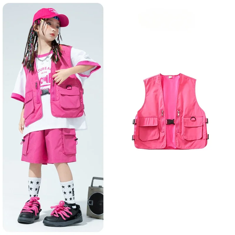 Kid Street Dance Performance Costume Summer Girl Dopamine Jazz Dance Trendy Personality Vest +T-shirt+Shorts Hip-hop Suit