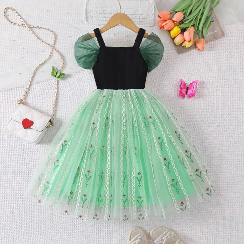 فساتين الأميرة آنا للأطفال، فستان حفلة كرنفال عيد الميلاد، أزياء الهالوين للفتيات، ملابس الملكة التنكرية، فستان شبكي لحفلات أعياد الميلاد #2