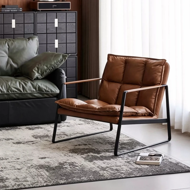 Simple Single Sofa Chairs Retro Living Room Light Luxury Study Leisure Chair High-end Atmosphere Bedroom Balcony Recliner