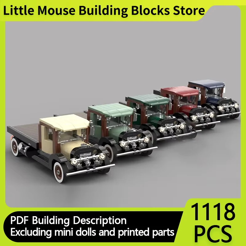 City Car Model MOC Building Bricks Vintage Flatbed Truck Goods Train Modular Technology Gifts Holiday Assemble Children Toy Suit