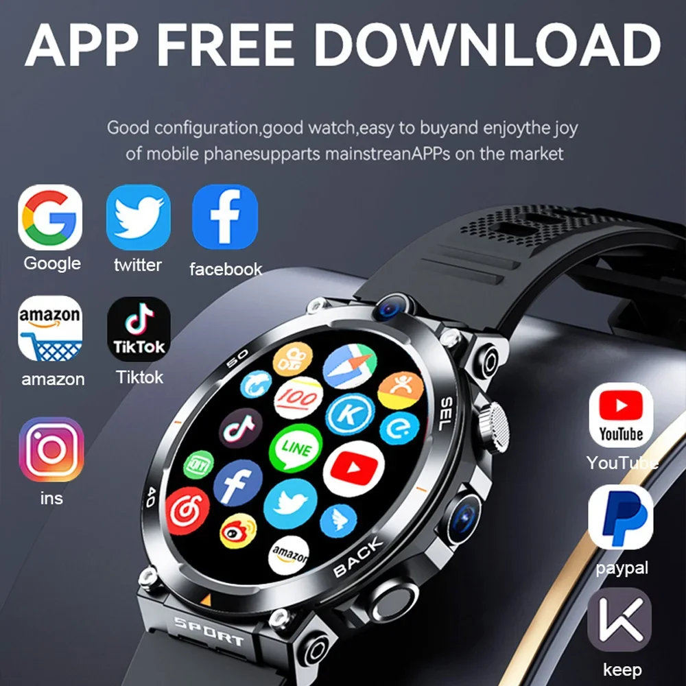Smartwatch com GPS para Homens, 4G Net, Combina Vídeo, Voz, Wi-Fi, Chamada, Mensagem, NFC,2 Câmeras, Suporte Sim Card