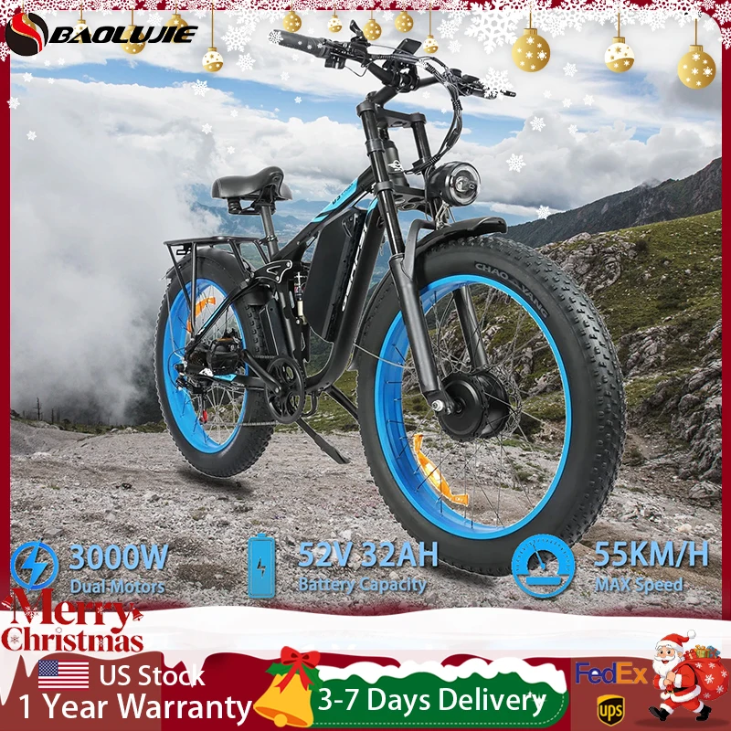 

BAOLUJIE 2603 Electric Bike for Adults，52V 32AH Electric Bicycle，3000W E-bike Mountain E-bikes， Dual Motors【1 Year Warranty】