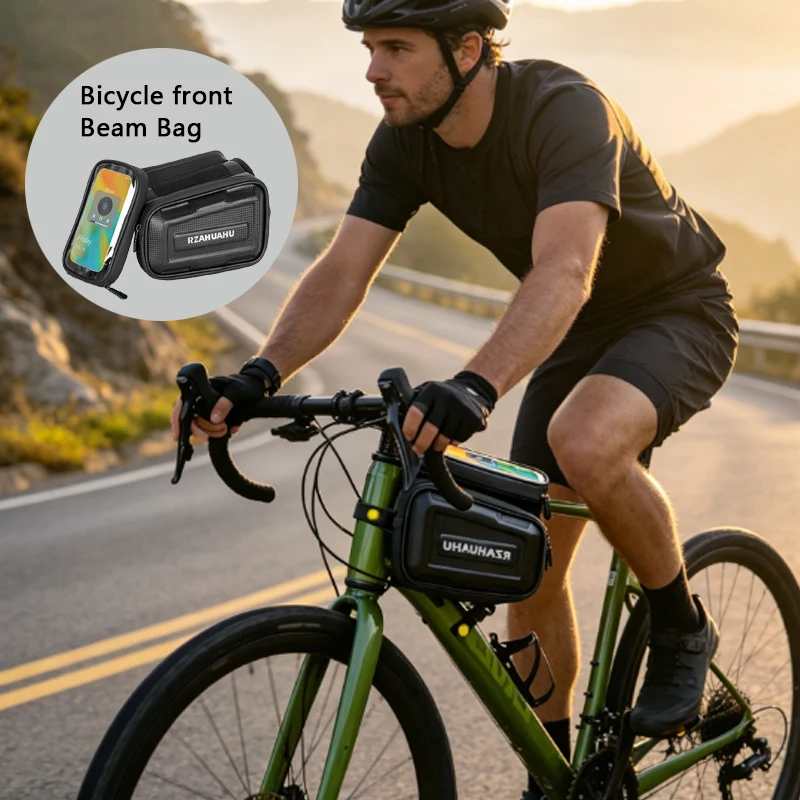 1pcs Bike Phone Front Frame Bag Waterproof Bicycle Handlebar Bag with Touch Screen Cell Phone case Holder Cycling storage Pouch