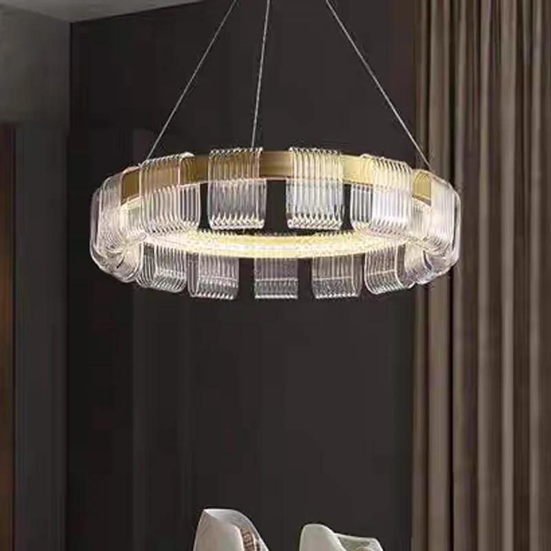 

New Light luxury acrylic chandelier Round dining room ceiling pendant lamp for bar decoration, warm/neutral lamps