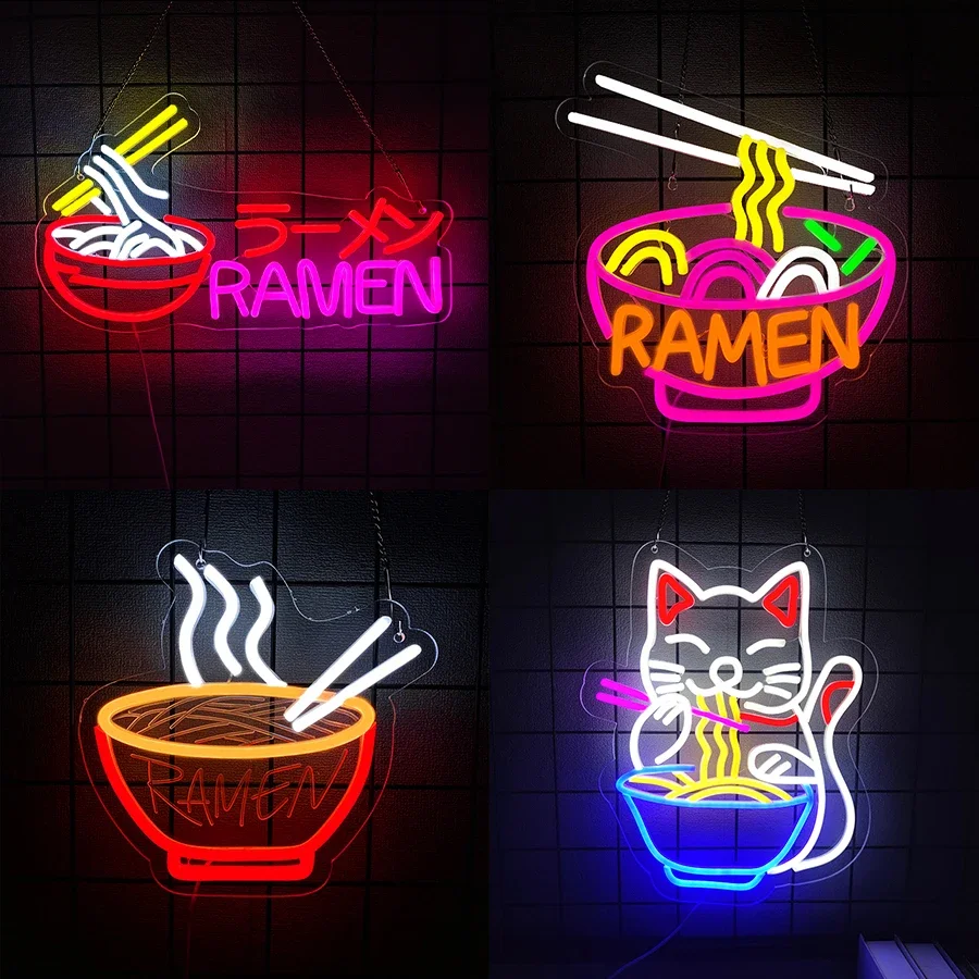 Letrero de neón de la serie Noodles para decoración de pared, letrero iluminado para restaurante de fideos, cocina, tienda RAMEN, cueva de hombre, regalos de fiesta de cumpleaños