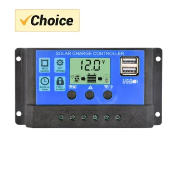 Controlador de carga solar 12V/24V PWM 10A 30A 60A con pantalla LCD ajustable Configuración del temporizador EESBAO