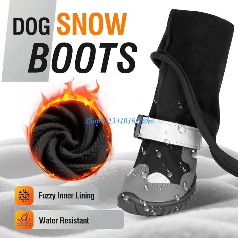  Water Resistant Long Dog Boot Warm Fleece Lining Antislip for Outdoor Use