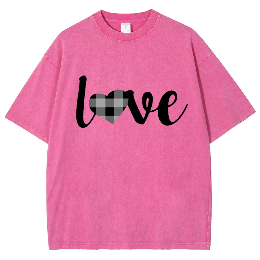 Valentine's Day Vintage T-Shirts Oversize Streetwear LOVE Printing Short Sleeve 2024 Casual Loose Tee Shirt Washed Cotton Tshirt