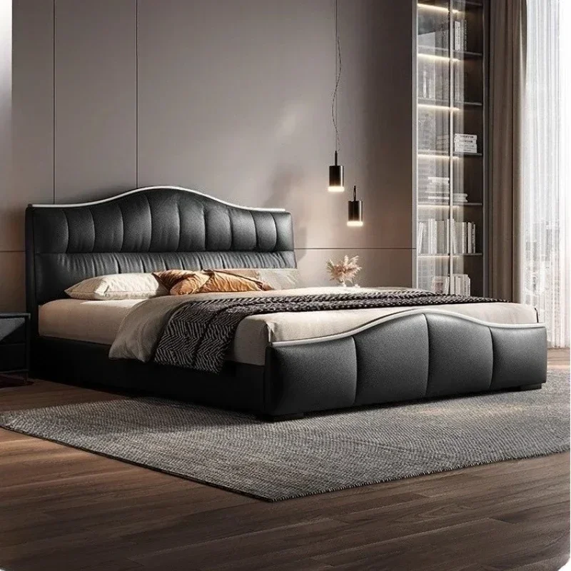

Современная простая кровать в итальянском минималистичном стиле, роскошный дизайн, кровать для спальни принцессы, двуспальная кровать, мебель из кожи.