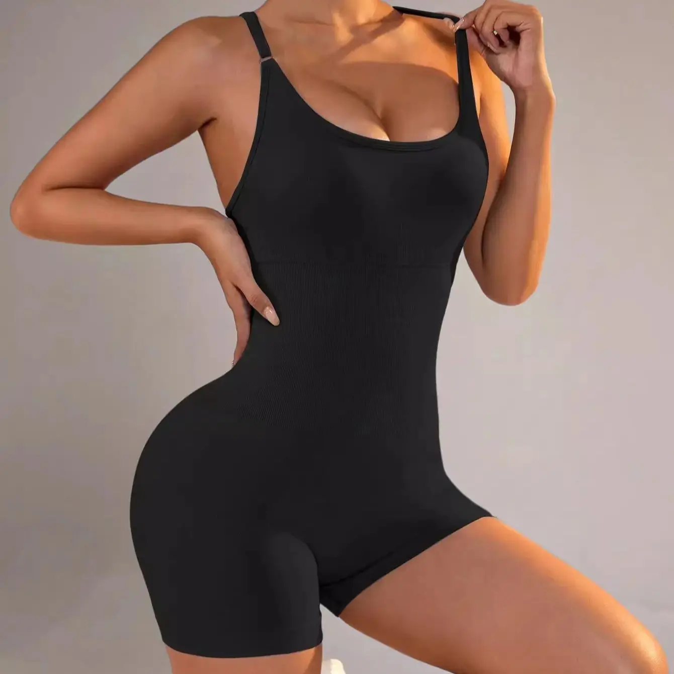WAREBALL Women's Yoga Jumpsuit, Sexy One-Piece Fitness Romper with Strap, Tummy Control & Padded Sports Bra for Workout image 2