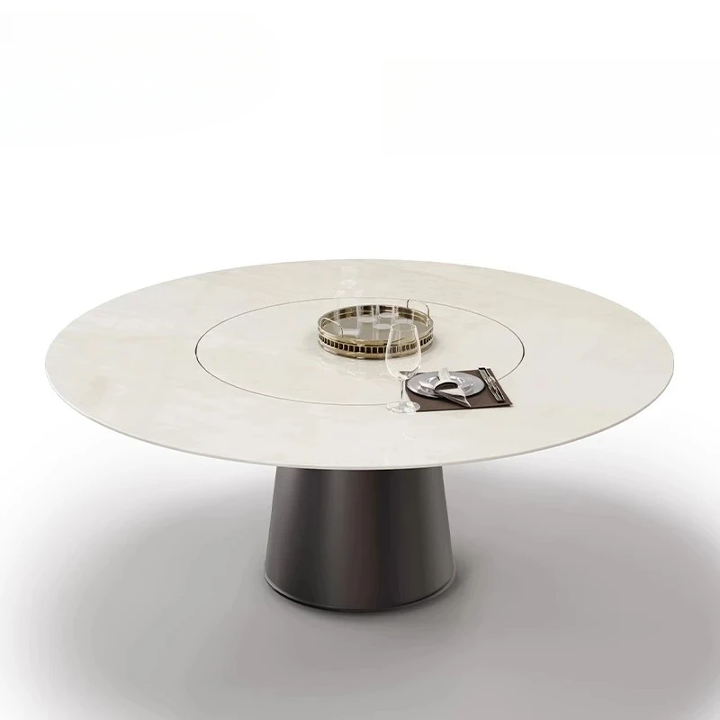 

Italian modern minimalist round table/natural stone + inlaid turntable/round marble dining table