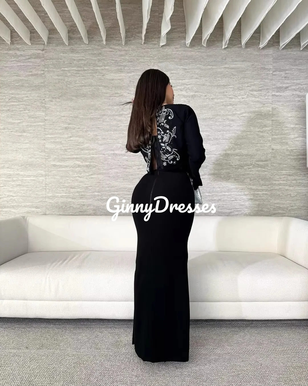 فساتين Fساتين مطرزة بطول الأرض مخصصة للعمود للمناسبات الخاصة بخط عنق سكوب وسحاب حتى فساتين بأكمام طويلة لـ Pr #6