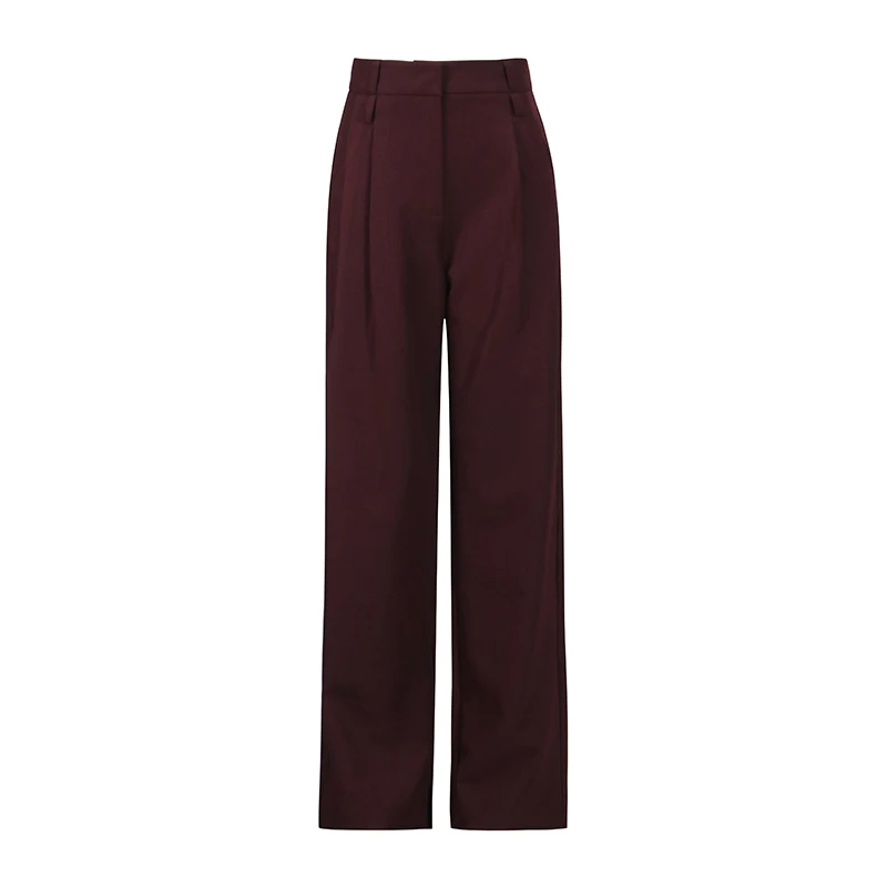 TWOTWurea-Pantalon large taille haute pour femme, ceinture patchwork, surintendant décontracté, minimaliste, bordeaux, nouveau, YLE