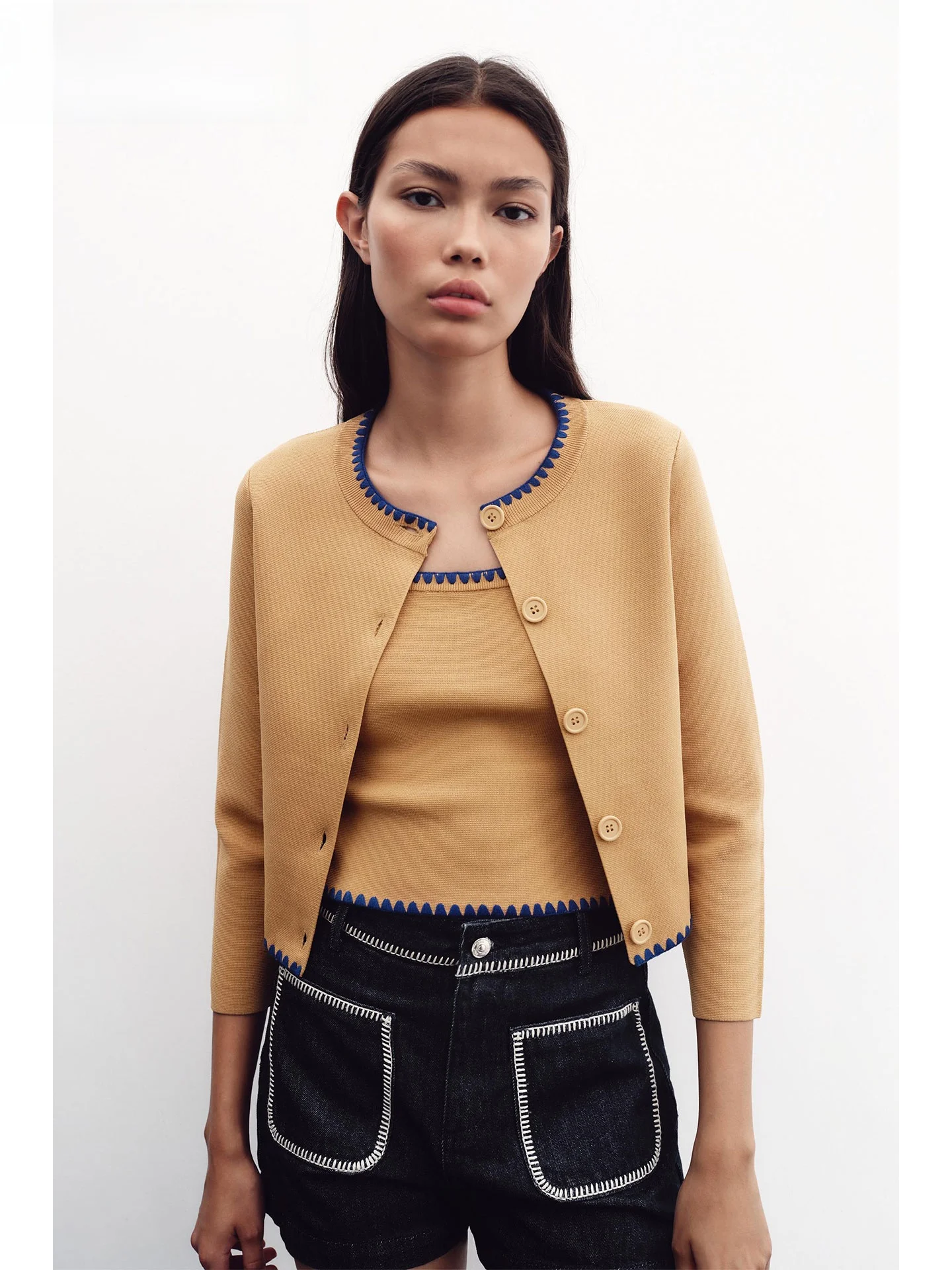 

ZAPRHA 2025 Autumn New Simple Color Blo Embroidery round Ne Long Sve Knitted Open Cardigan Jaet Women's Faion