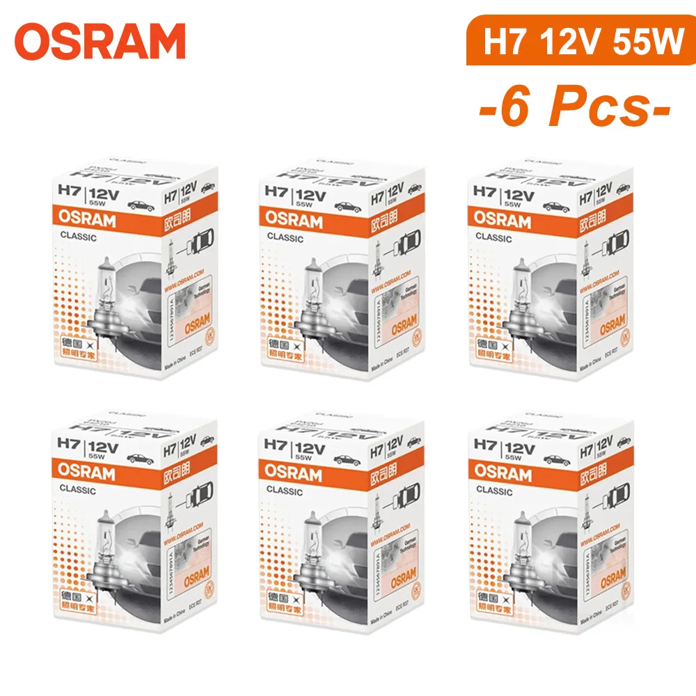 OSRAM H7 64210 Classic Halogen Car Headlamp PX26d 12V 55W 3200K Standard Hi Lo Beam Replacement Bulb