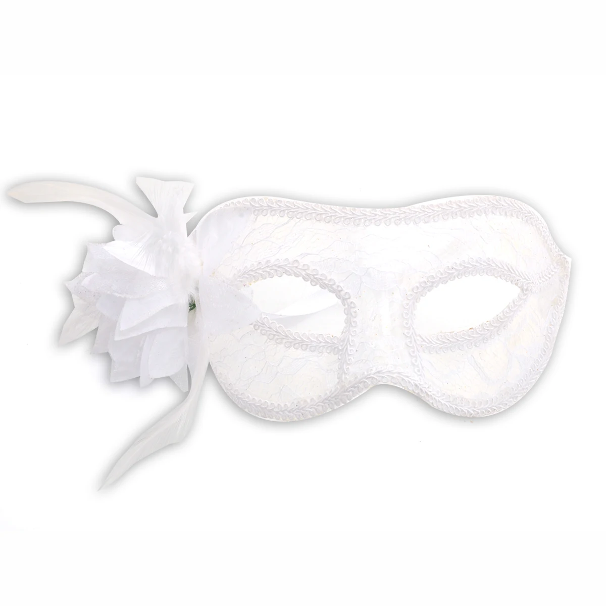 

White Masquerade Mask Feathered Lily Decoration One Size Fits All Plastic Lace Comfortable Strap Costume Accessories Halloween