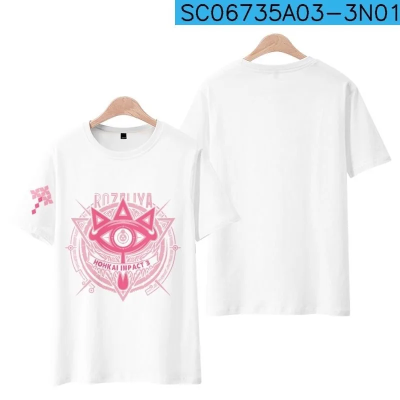 T-shirt à manches courtes et col rond avec impression 3D, Honkai Impact 3, Rozaliya Olenyeva, Streetwear de jeu populaire, grande taille, mode estivale