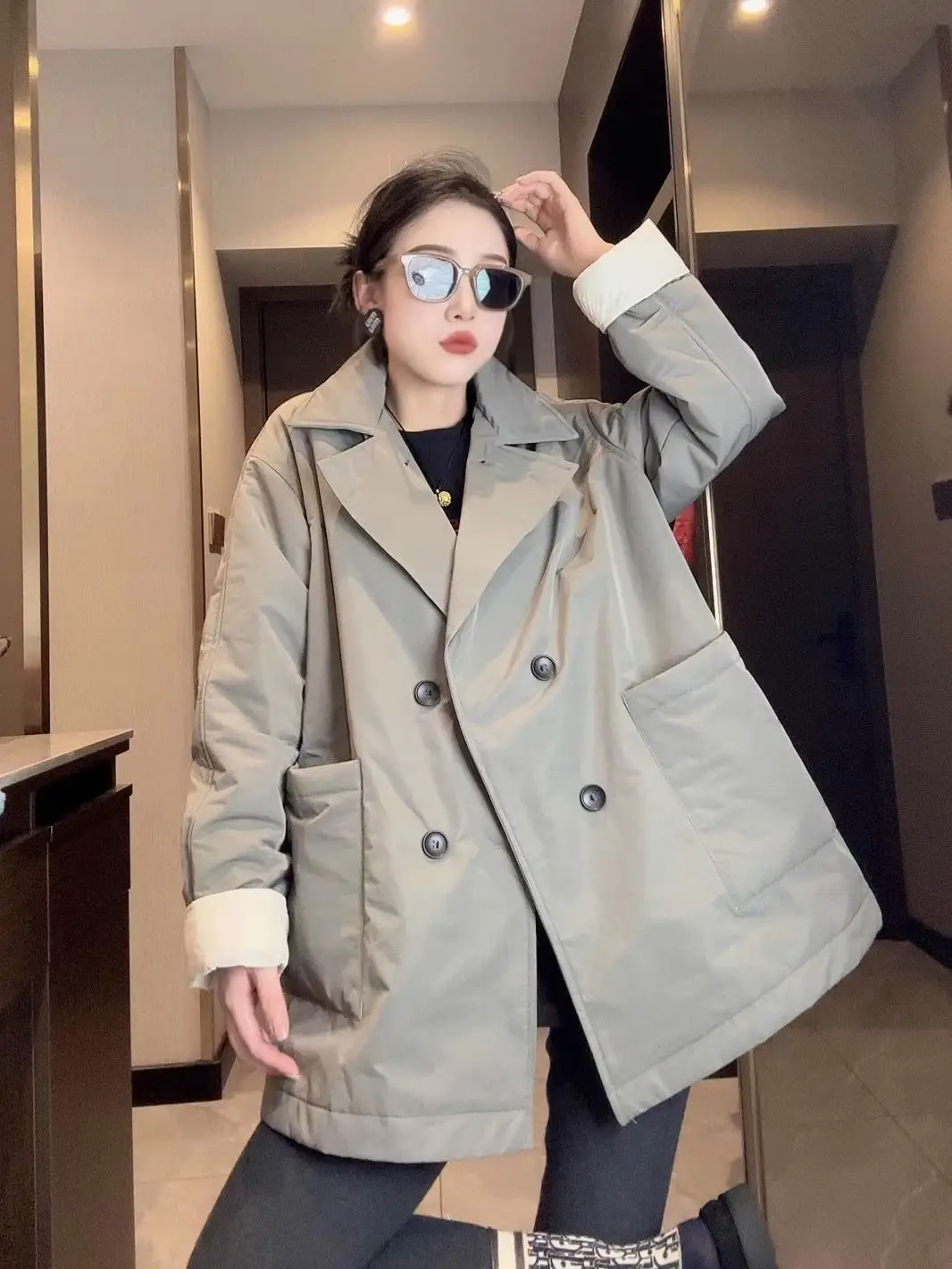 Spring and Autumn New Women's Oversized Cotton Jacket Loose Commuter Suit Collar Jacket