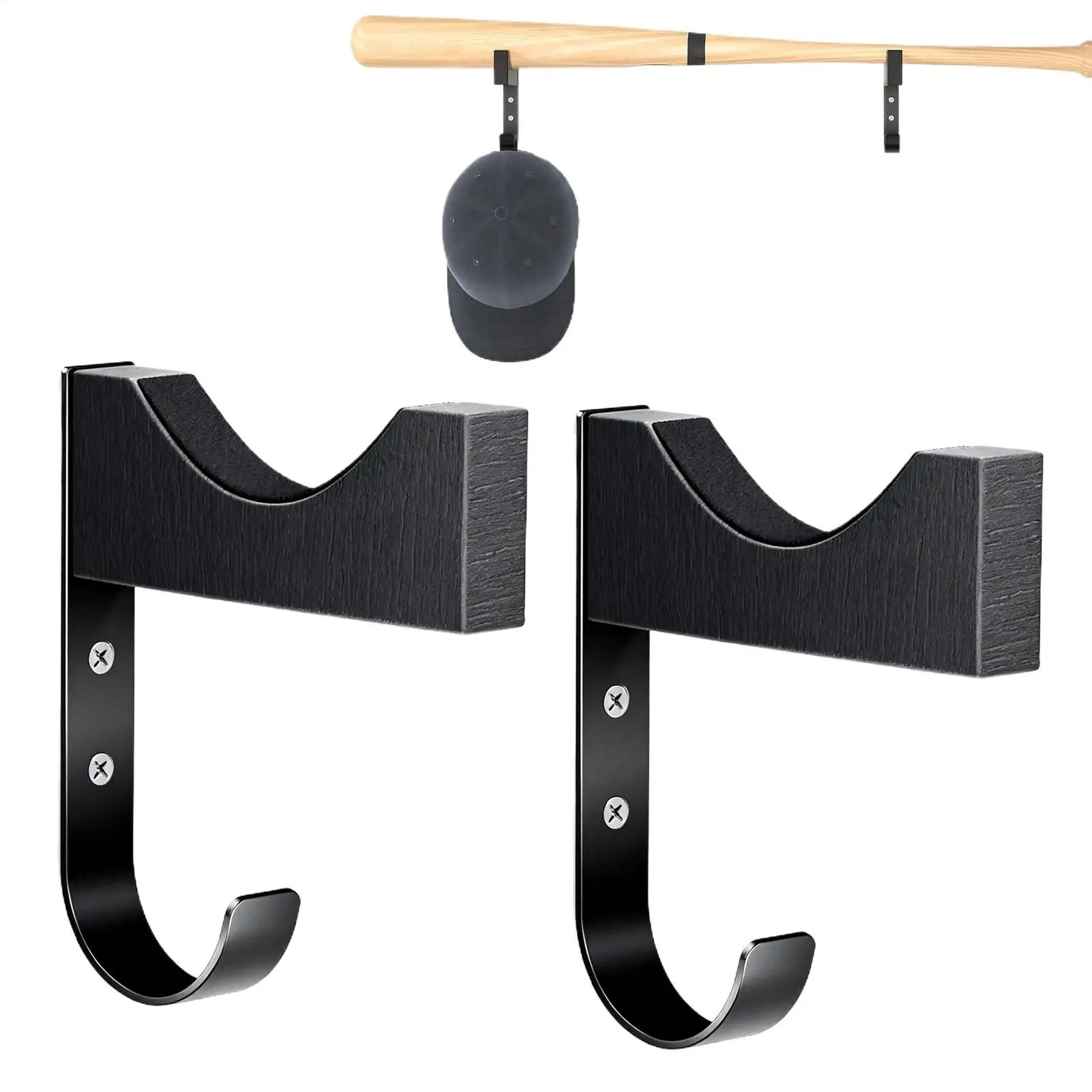 

2pcs Wall Display Baseball Bat Holder With Hook Storage Rack for Living Room Garage Porch Dorm Club Basement Workplace Hallway