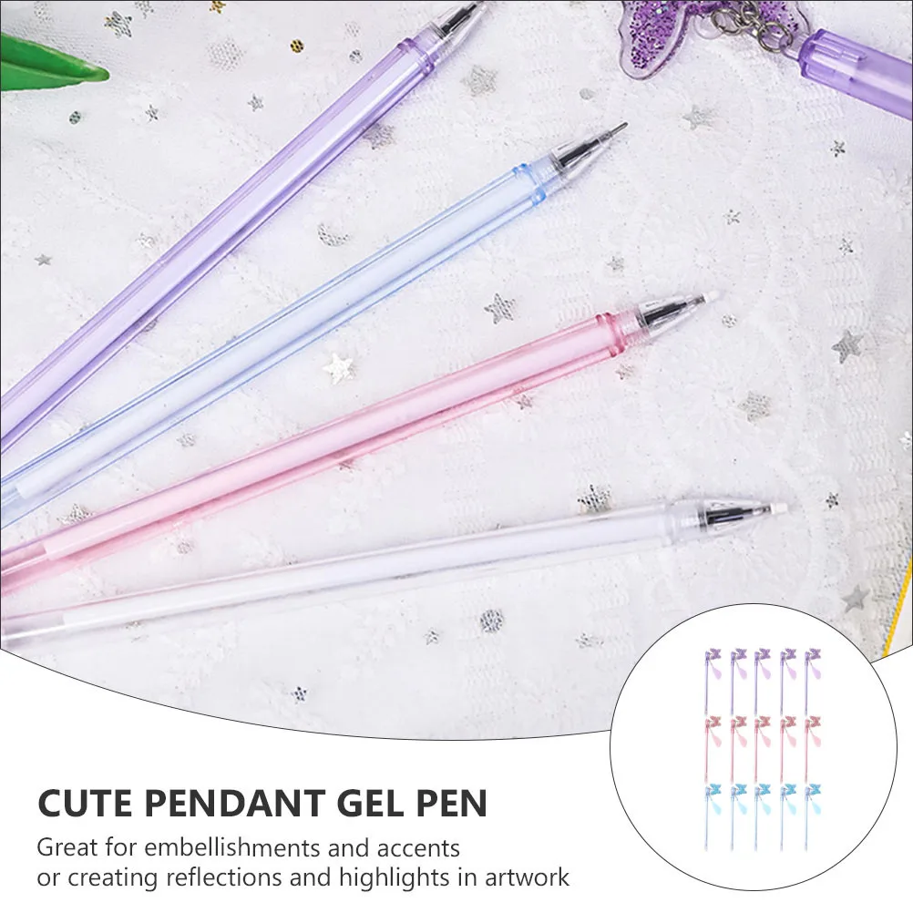 

15Pcs Butterfly Pendant Gel Pen Neutral Ink Plastic Body Rounded Grip Portable Cute Design for School Office Students