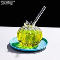 Creative Pomegranate Shape Cocktail Bubble Tea Glass Transparent Glasses Drinking Wine Goblet Juice Ice Coffee Cup Kawaii Straw