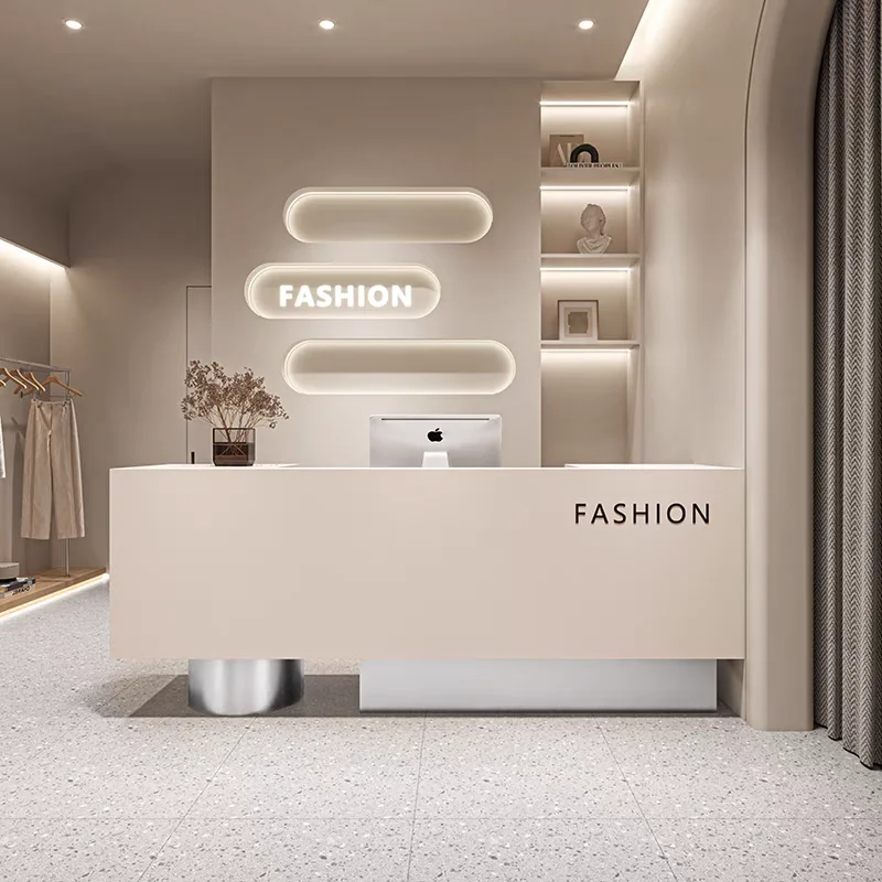 White Corner Reception Desk Hairdressing Wooden Office Reception Desk Restaurant Bancone Per Negozio Industrial Furniture