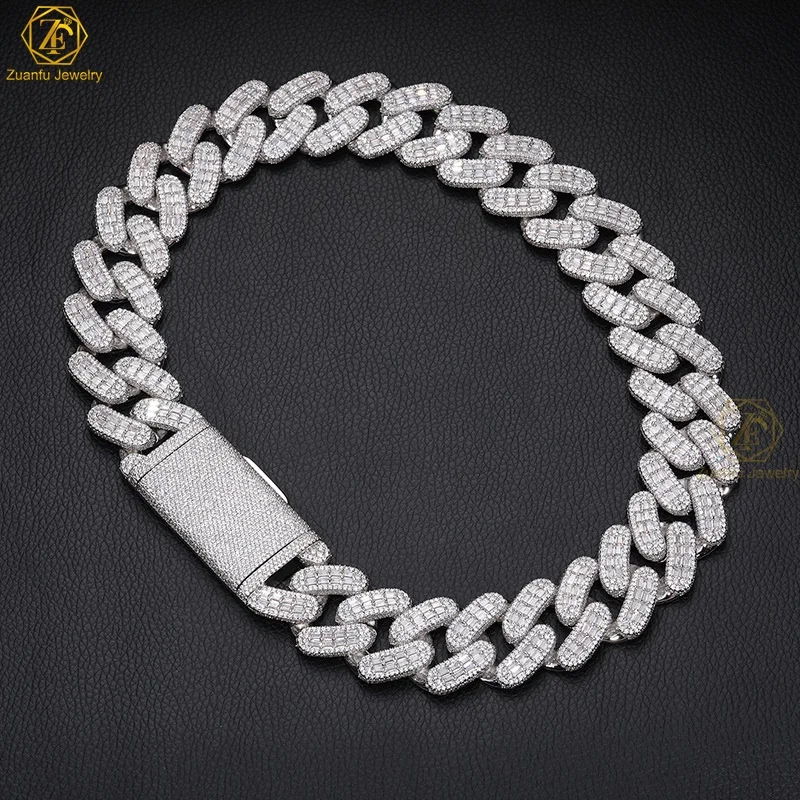 28mm 4 Row Trendy 925 Silver Necklace Moissanite Cuban Link Chain Hip Hop Jewelry Iced Out Cuban Chain