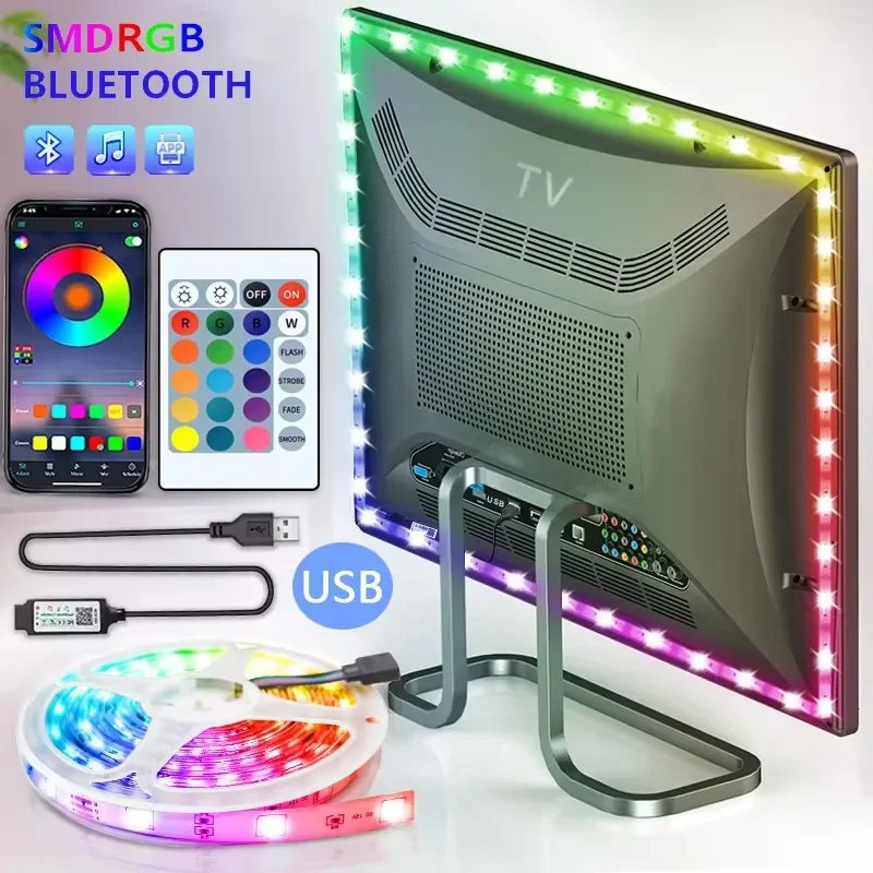 USB 5V RGB 5050 LED Strip Light Smart Bluetooth APP Infrared Remote Control Flexible Lamp Tape For Home Party Decor TV Backlight