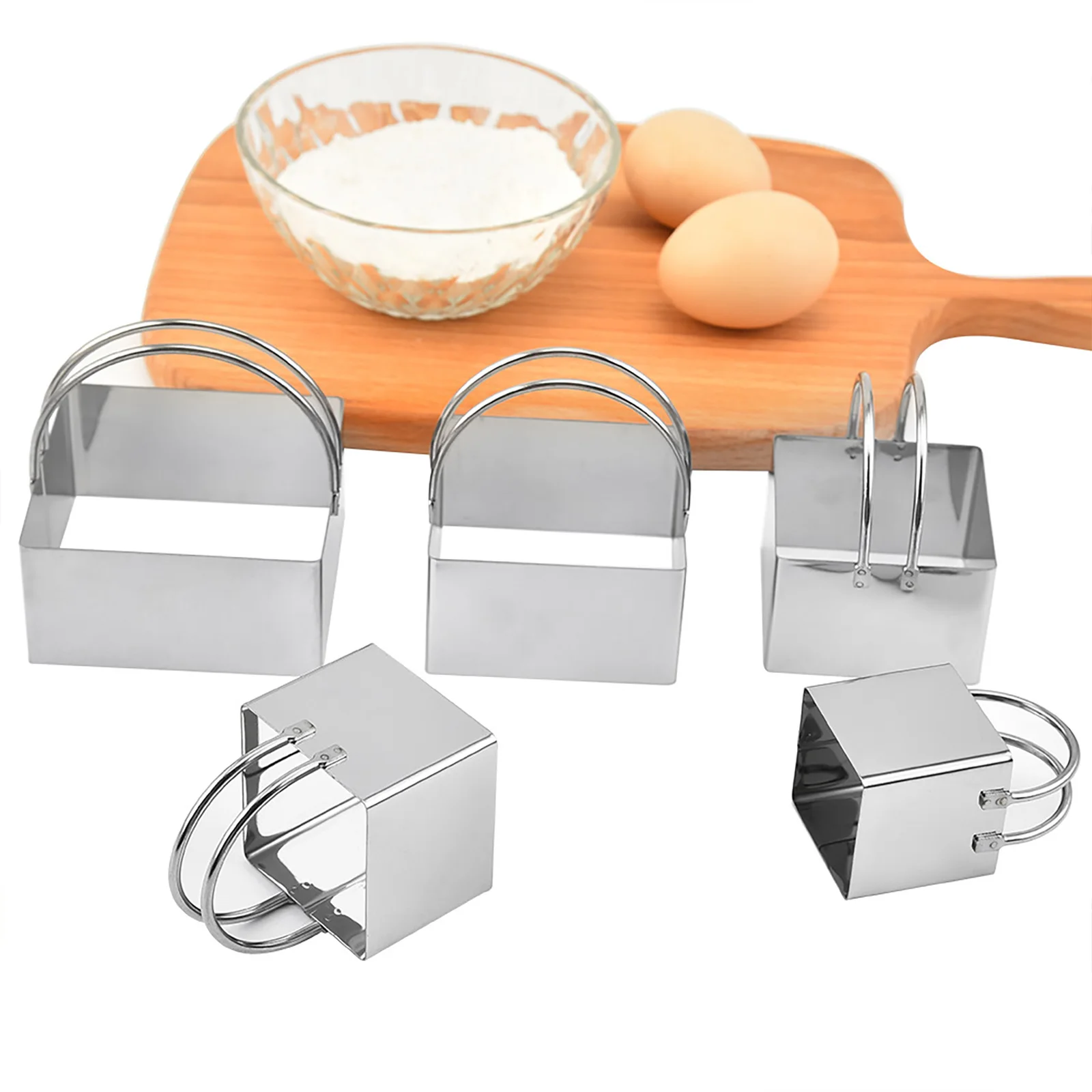 5pcs 5 Sizes Biscuit Cutter Set Square Stainless Steel Cookies Cutter for Dough Pastry Scone Sandwich Kitchen Tools