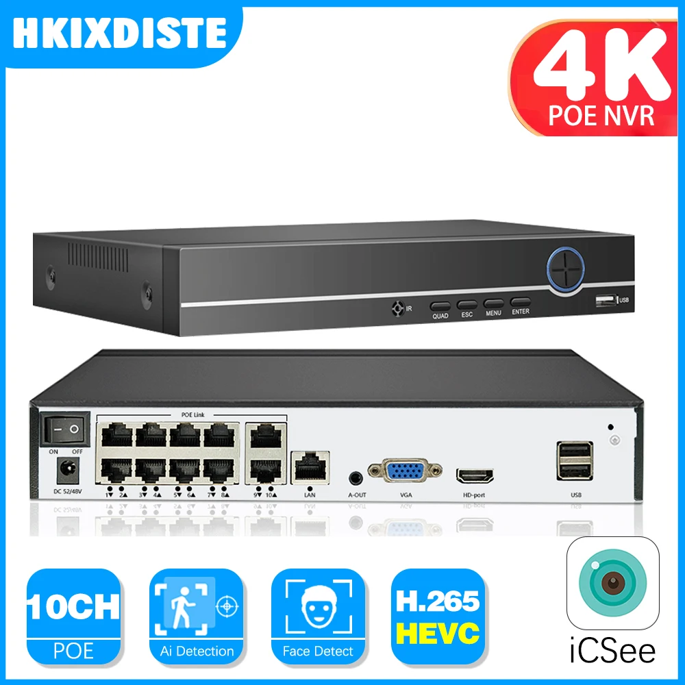 

Сетевой видеорегистратор H.265, 8 каналов, обнаружение лица, 4K POE, NVR, аудио-выход, сетевой видеорегистратор до 2 МП, 5 МП, 8 Мп, POE IP, P2P