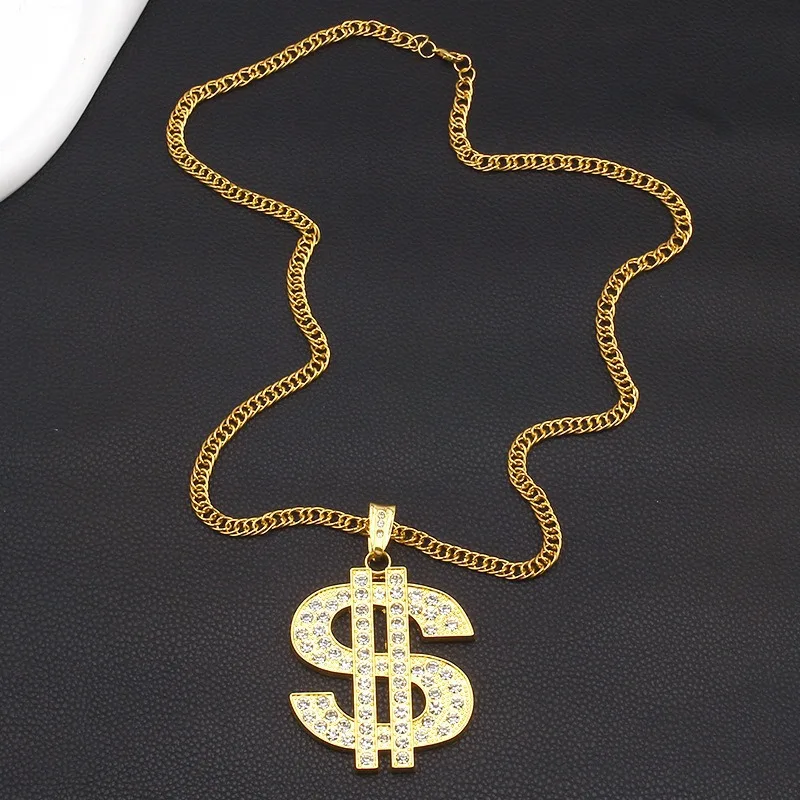 9999 gold fashionable luxurious hip-hop dollar sign pendant for ladies and gentlemen. It is a necklace featuring water droplets