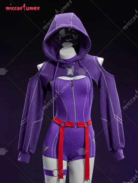 

Miccostumes Women's Rival Girl Derivative Yoga Wear Set Bodysuit with Short Hoodie Cover and Belt