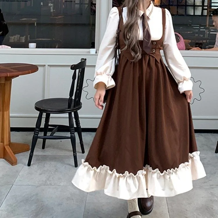

Oversize Fake Two Piece Dress for Women 2025 Autumn Winter New Slim Waist Y2k Lapel Neck Long Sleeve Vestidos Mujer