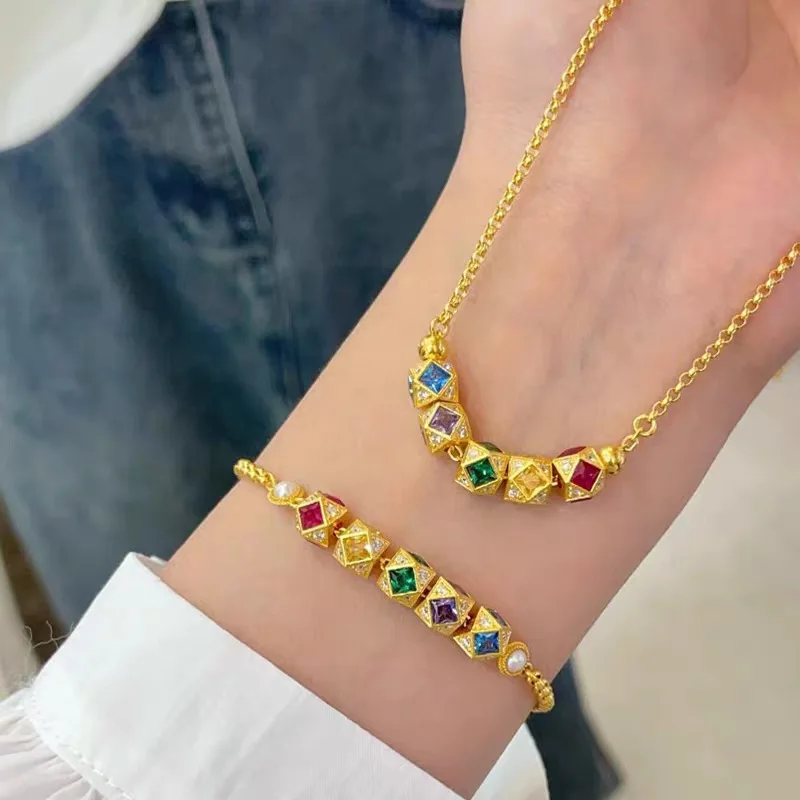 

Rainbow Candy Necklace Bracelet Set Women AU999 24K Gold - Valuable AU999, decorative & collectible vitality