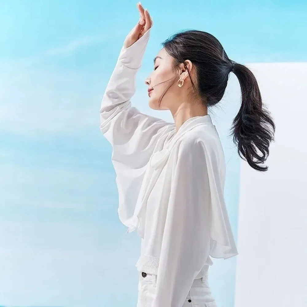 Bowknot Ultra-thin Long Sleeve Crop Top Quick-Drying Solid Color Sunscreen Sleeves UV Protection Anti UV Ice Silk Shawl Lady