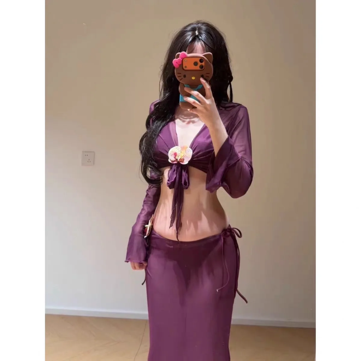 

Элегантный фиолетовый комплект бикини для женщин: сексуальный купальник с высокой талией для термальных источников, утягивающий, из четырех предметов, полиэстер, нейлон.